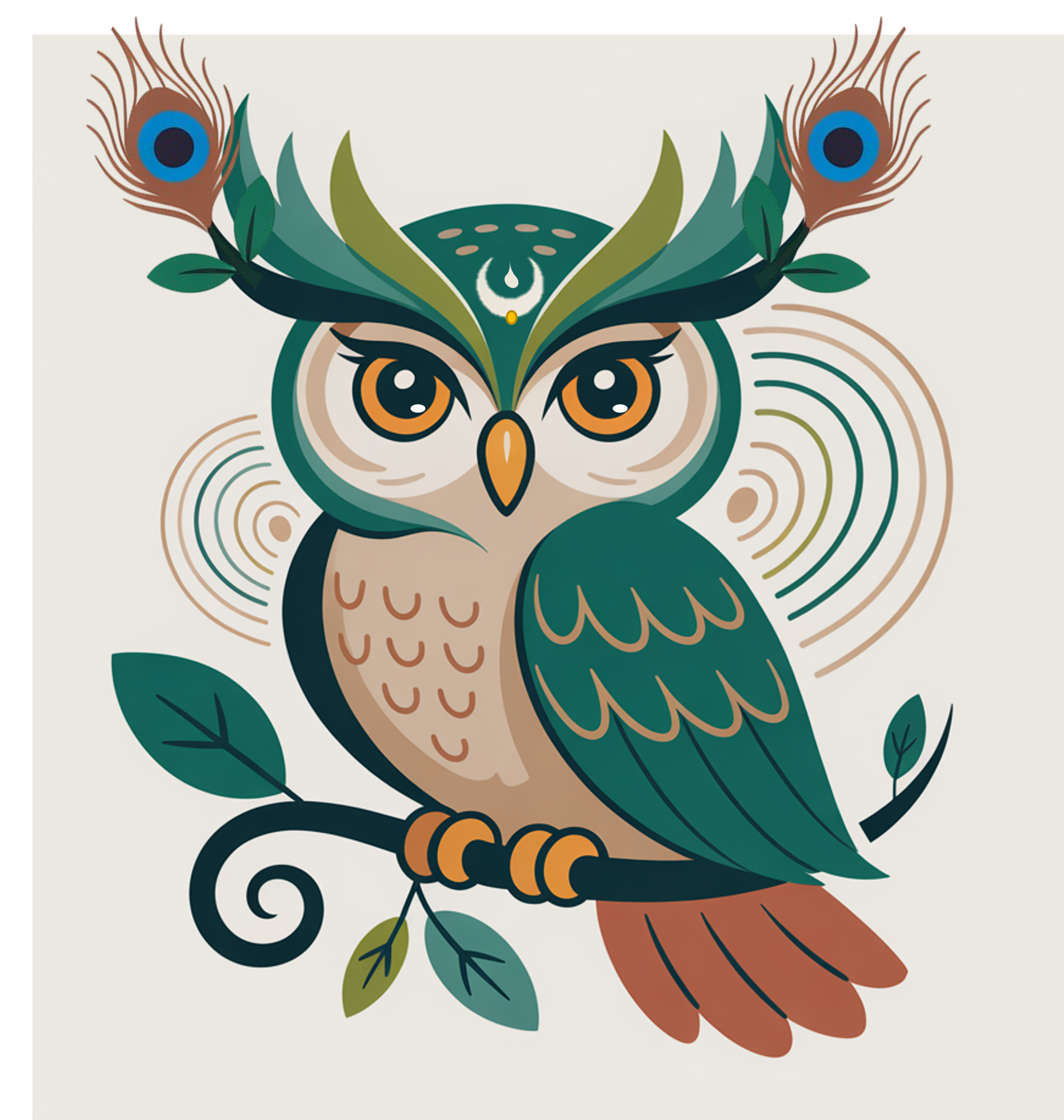Drishtamix Mascot, a vibrant, wise owl with peacock feathers.